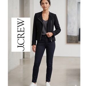 J.Crew‎ Black Tweed Moto Jacket Raw Fringe Asymmetrical Zip Cotton Blazer 2